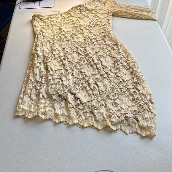 Fredericks of Hollywood Lace Asymmetrical Hem One Sleeve Dress Cream Size XL - Picture 8 of 8